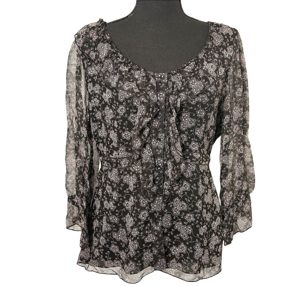 Floral Silk Ruffle Top Womens 10 Dark‎ Romantic Cocktail Fairy Grunge Going Out